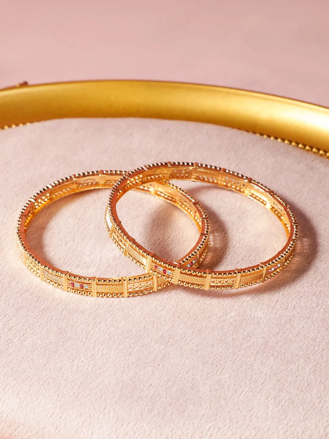 Rubans Set of 2 18K Gold-Plated Rectangular Motif Bangles