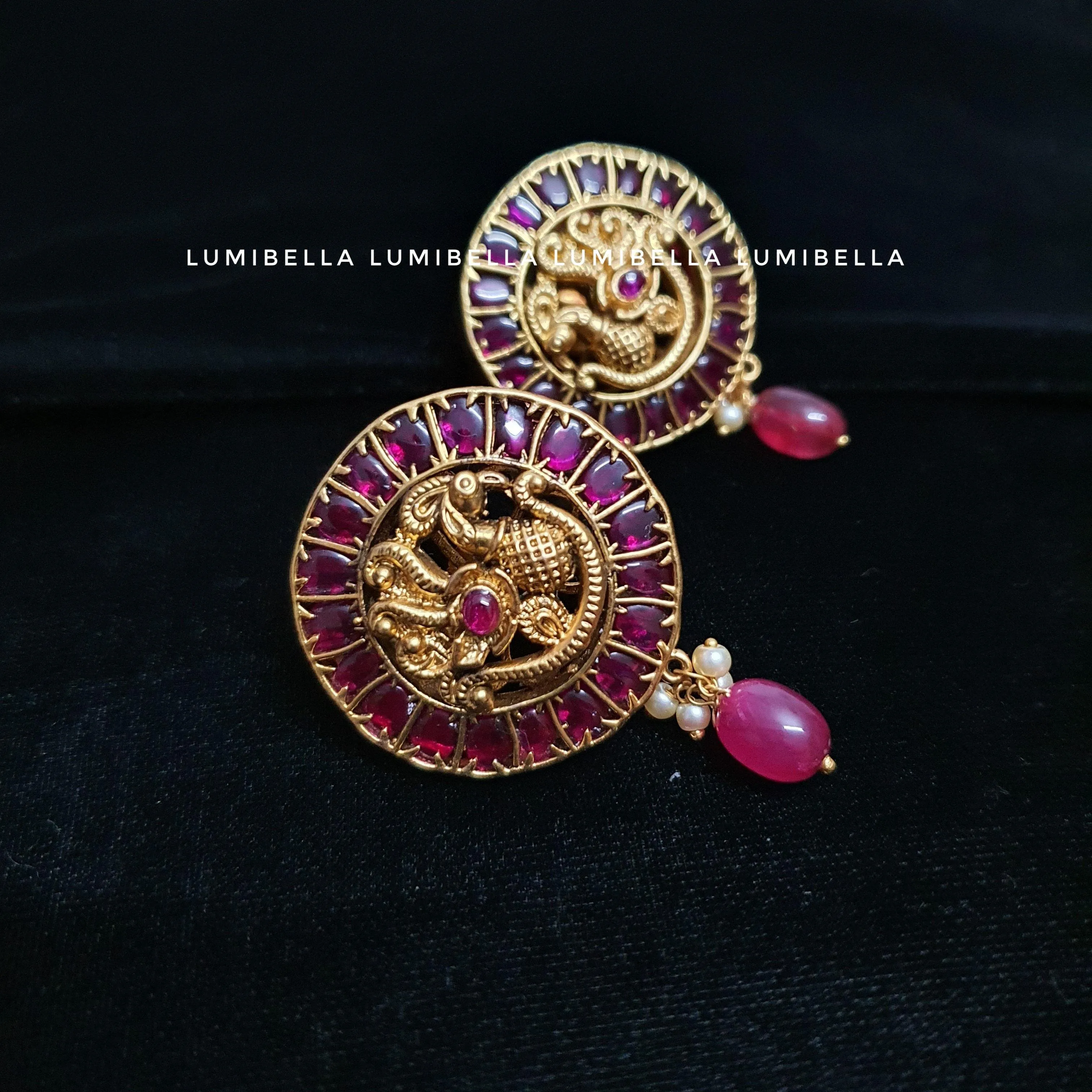 Ruby Kemp Stone Studded Peacock Stud Earrings