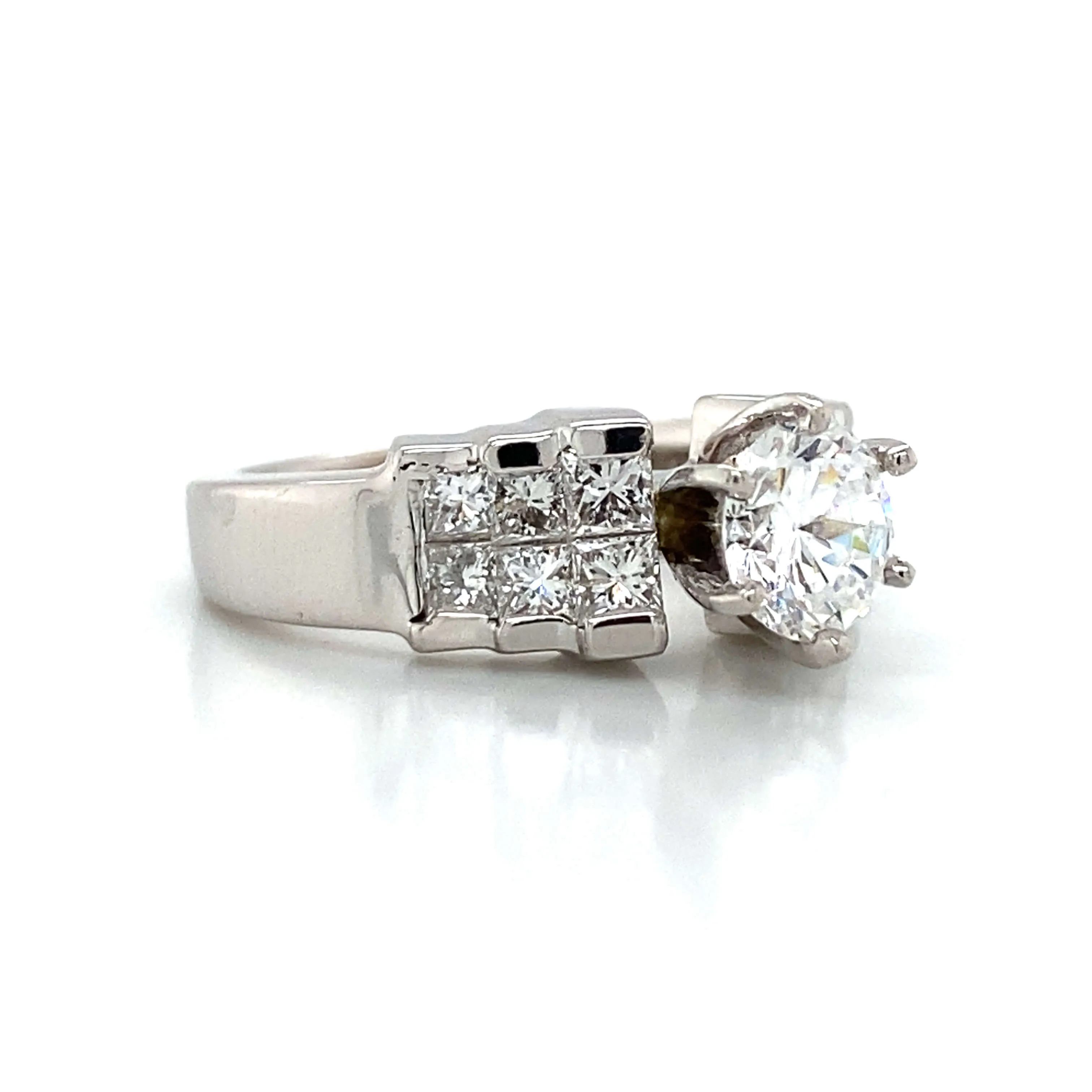 Side Stone Channel Engagement Ring in 18K White Gold