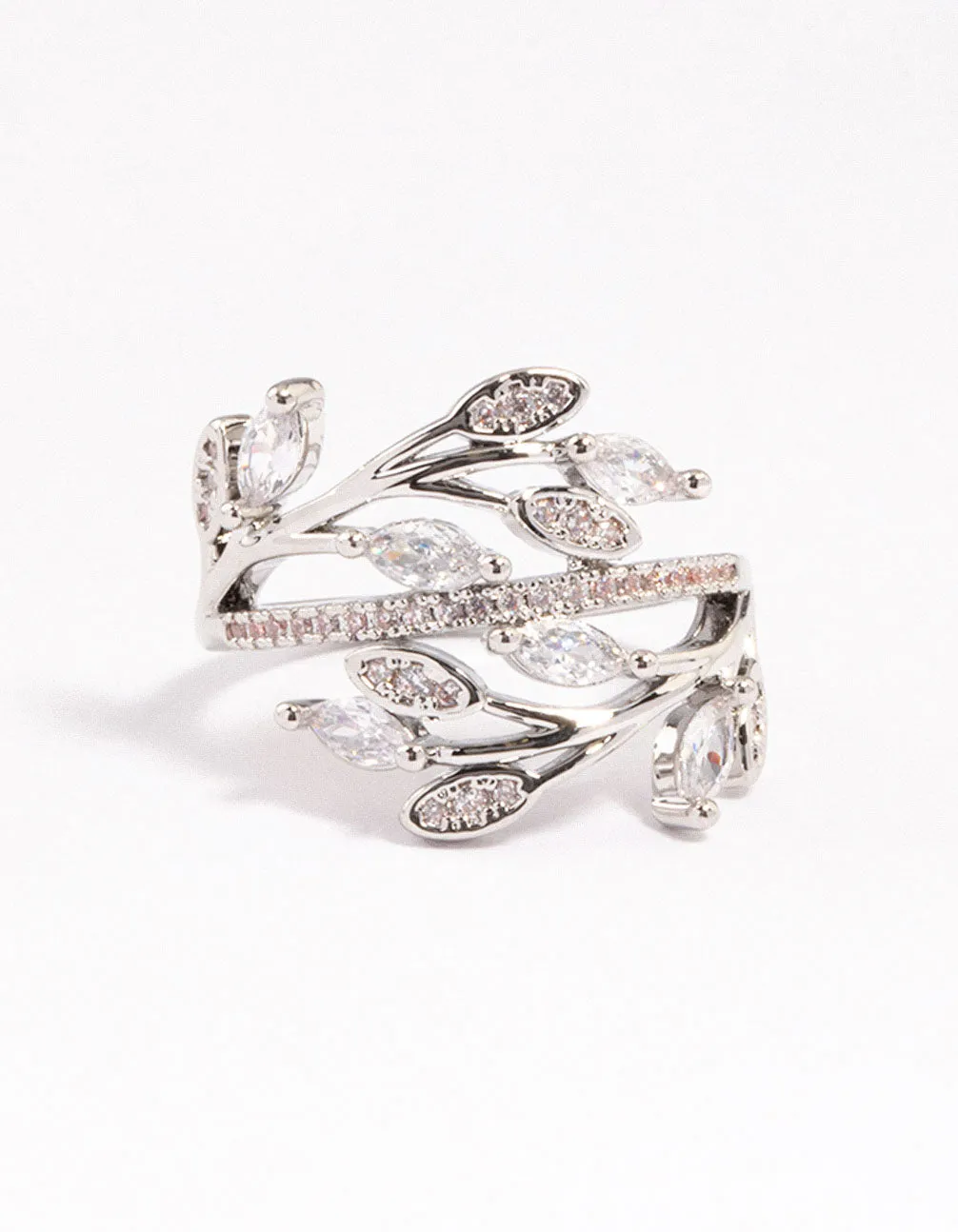 Silver Leafy Vine Cubic Zirconia Ring