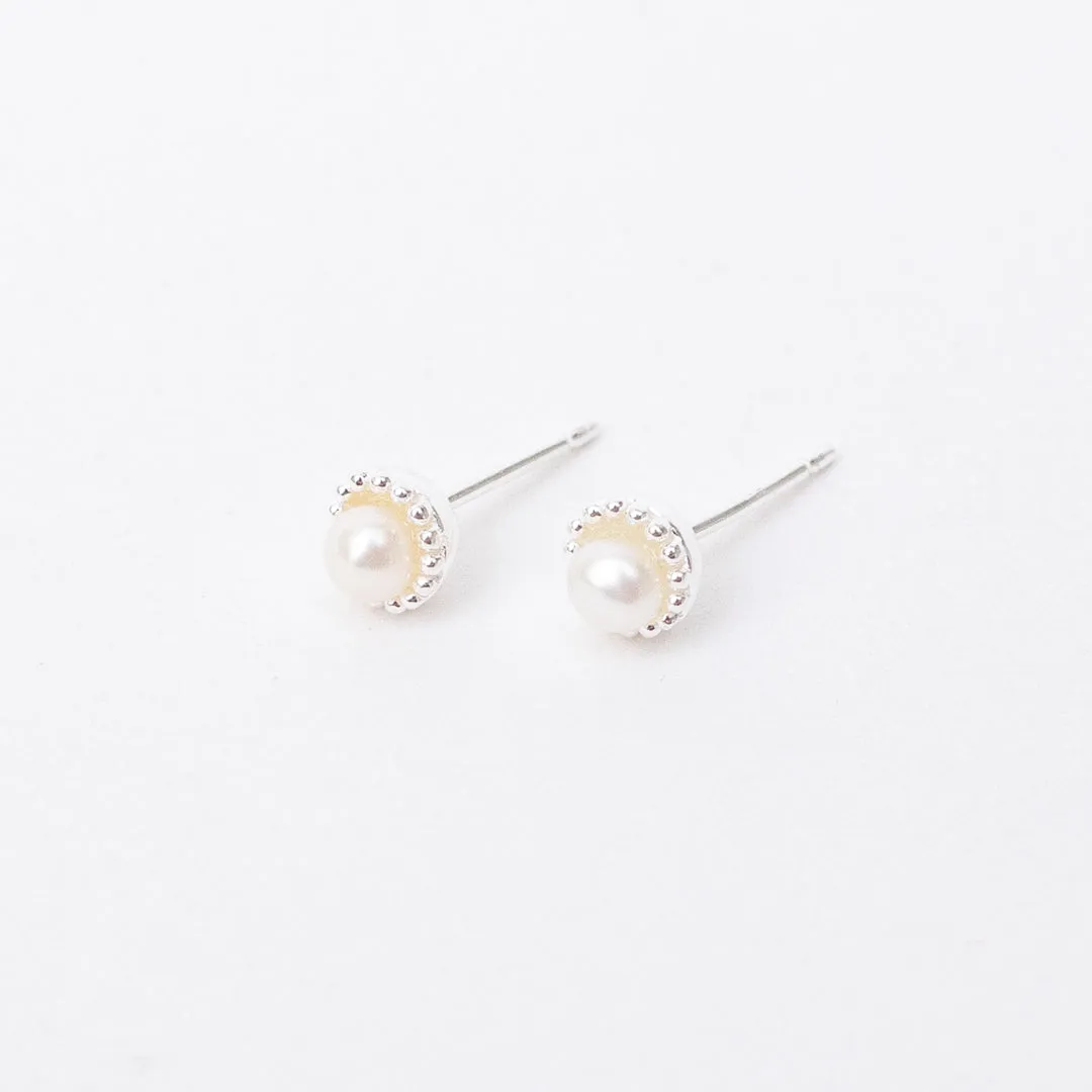 Silver Milgrain Edge Freshwater Pearl Studs