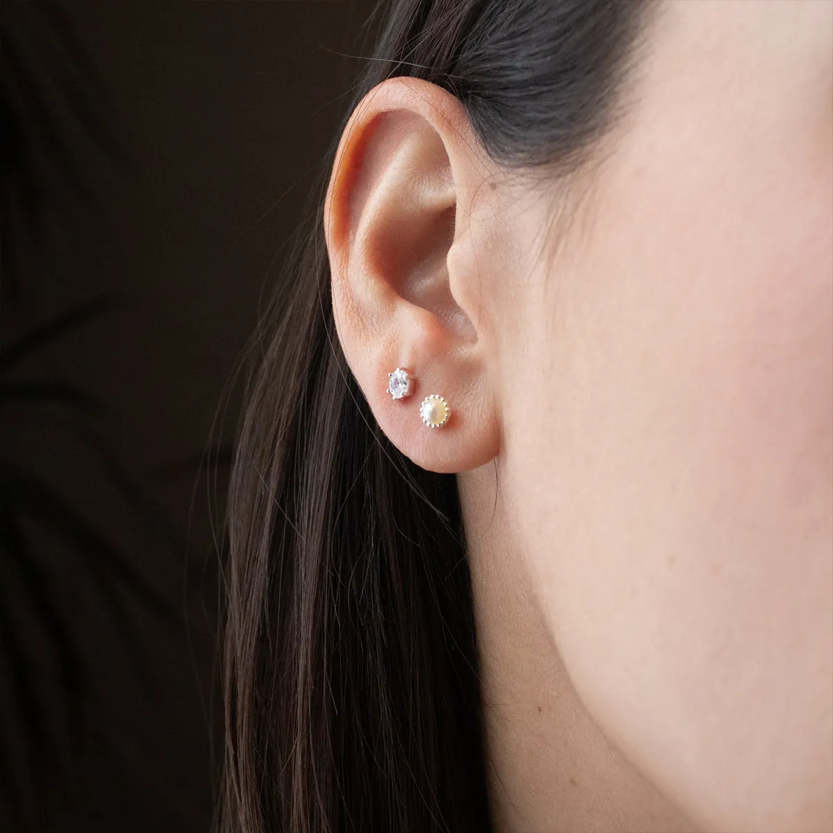 Silver Milgrain Edge Freshwater Pearl Studs