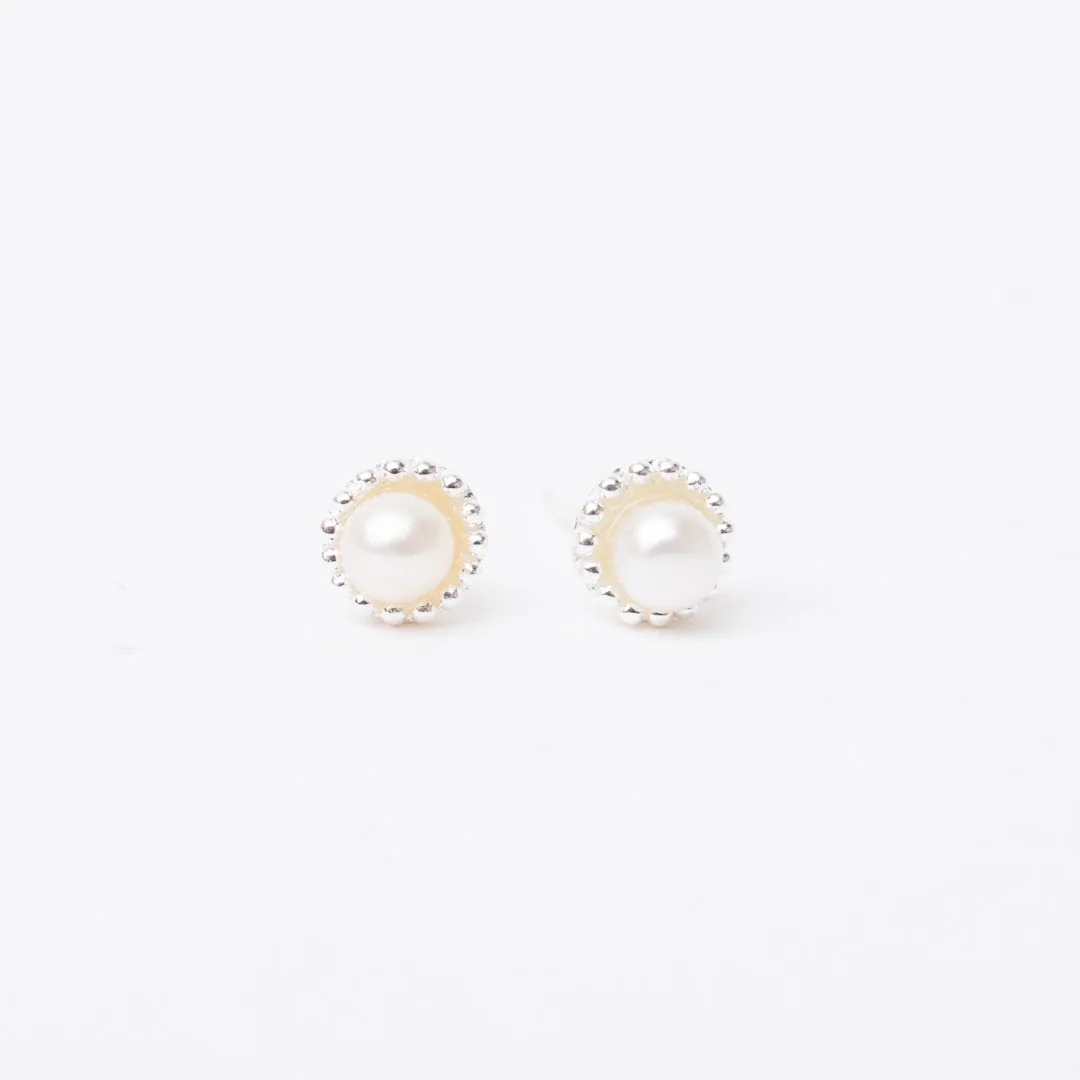 Silver Milgrain Edge Freshwater Pearl Studs