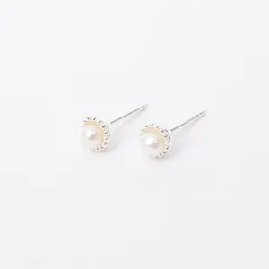 Silver Milgrain Edge Freshwater Pearl Studs