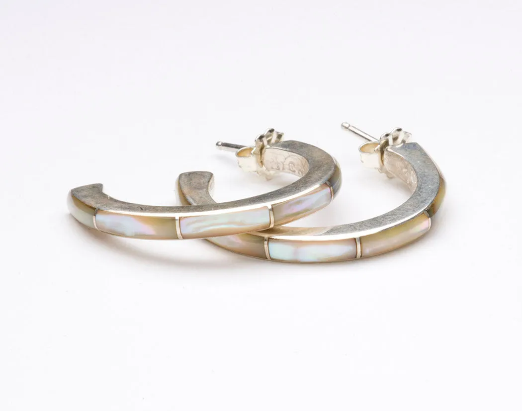 Simply Elegant Mother Of Pearl Half Hoops