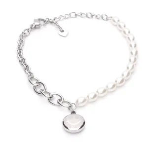Stainless Steel Women's Bracelet with Dangle Smiley Face Charm - Silver