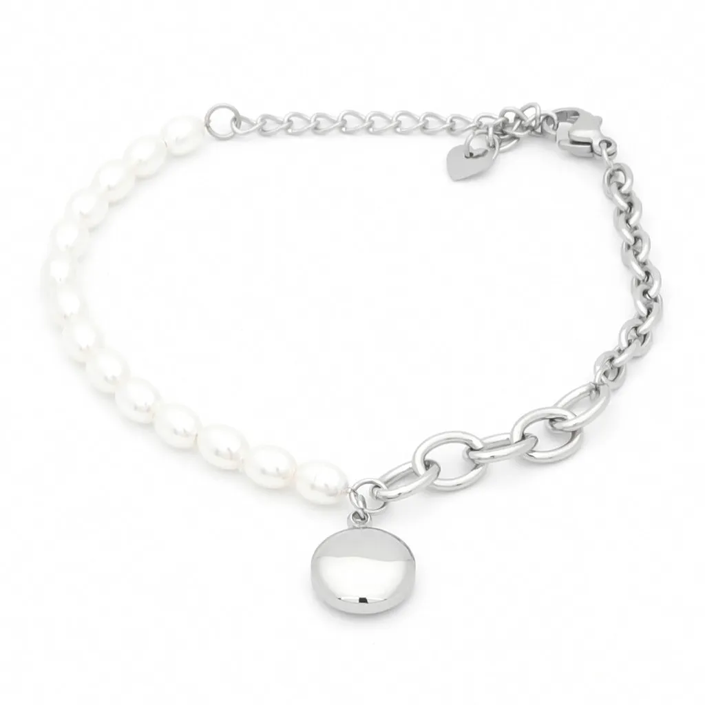Stainless Steel Women's Bracelet with Dangle Smiley Face Charm - Silver