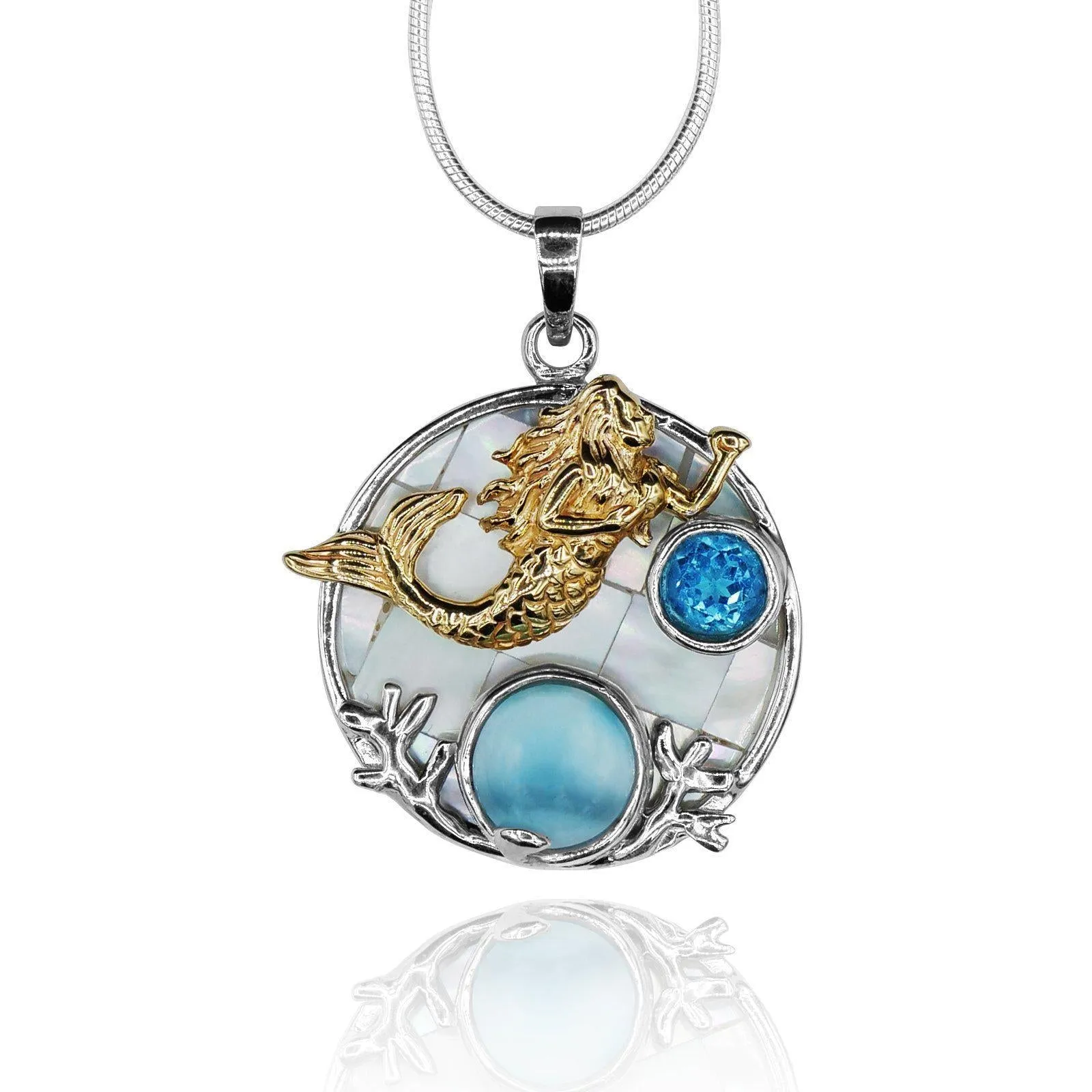 Swimming Mermaid Necklace with Caribbean Larimar - Miami