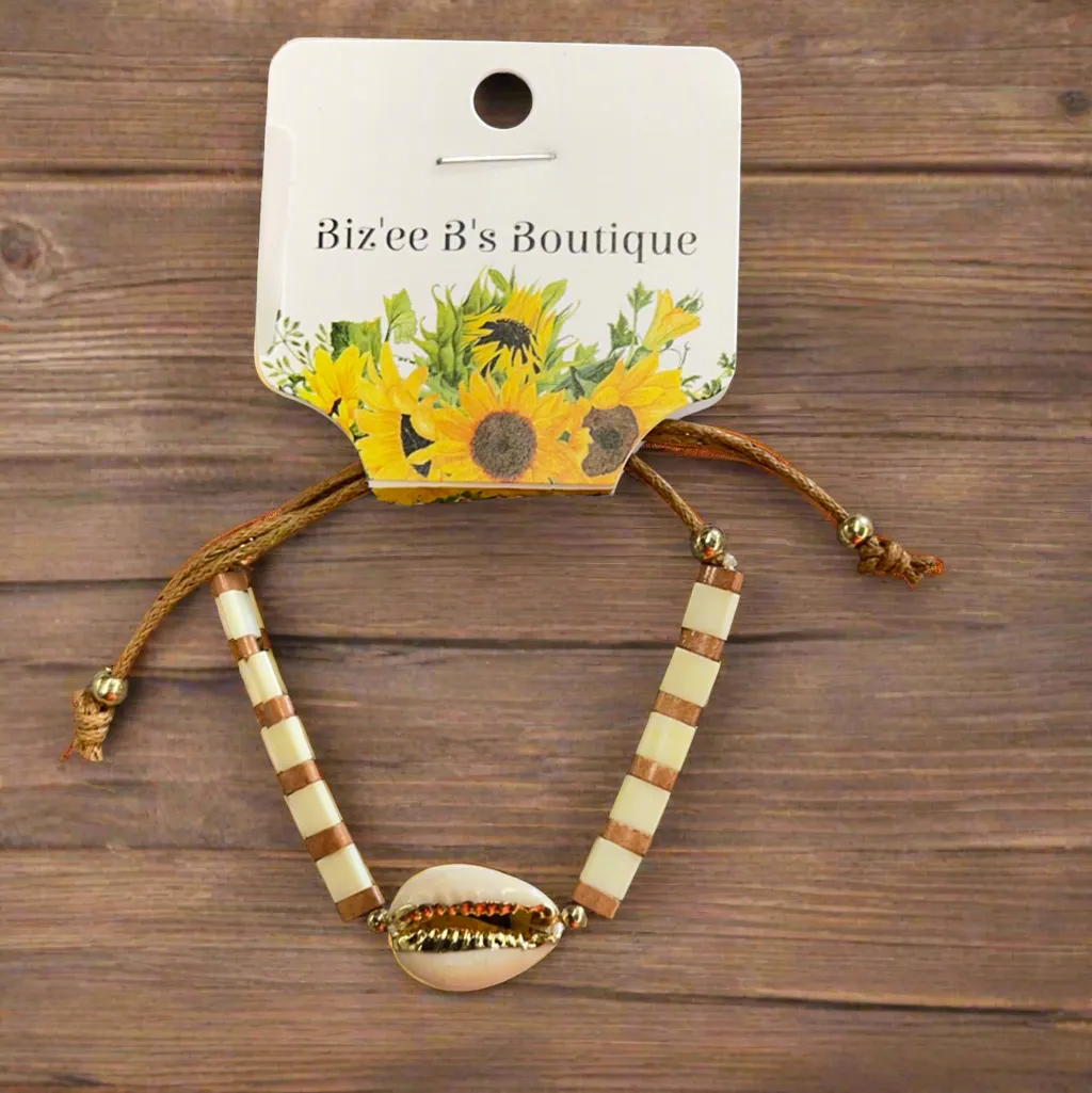Tile Bead Cowrie Shell Adjustable Cord Bracelet BB00426