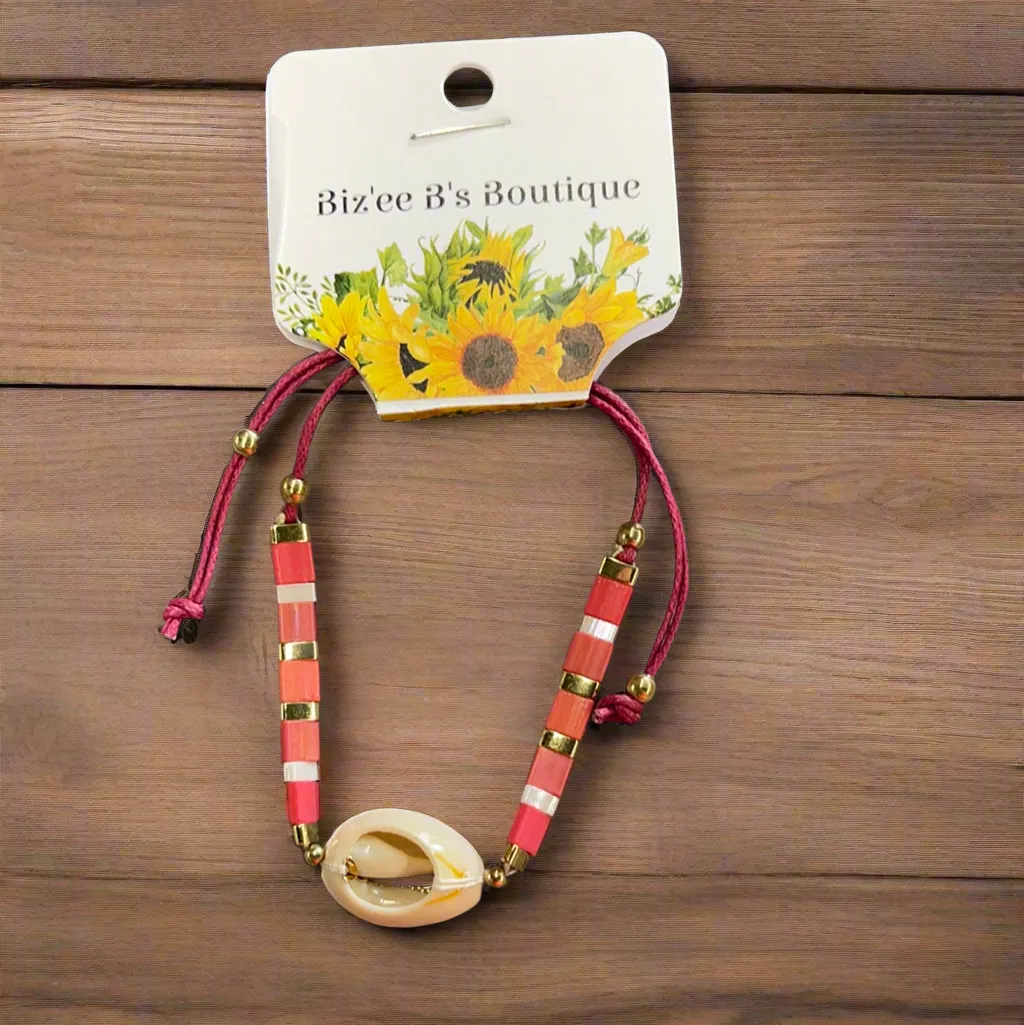 Tile Bead Cowrie Shell Adjustable Cord Bracelet BB00426