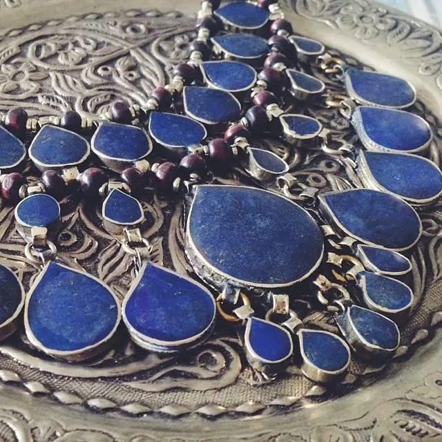 Tribal lapis lazuli stone boho necklace