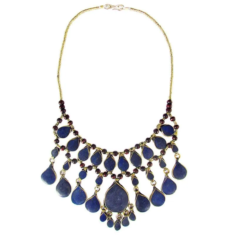 Tribal lapis lazuli stone boho necklace