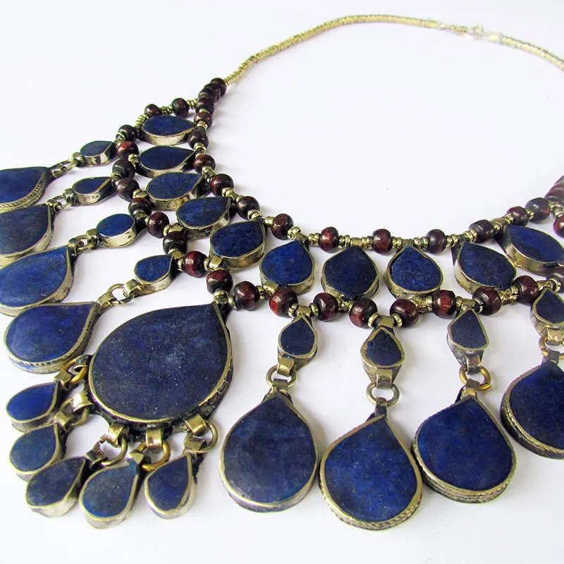 Tribal lapis lazuli stone boho necklace