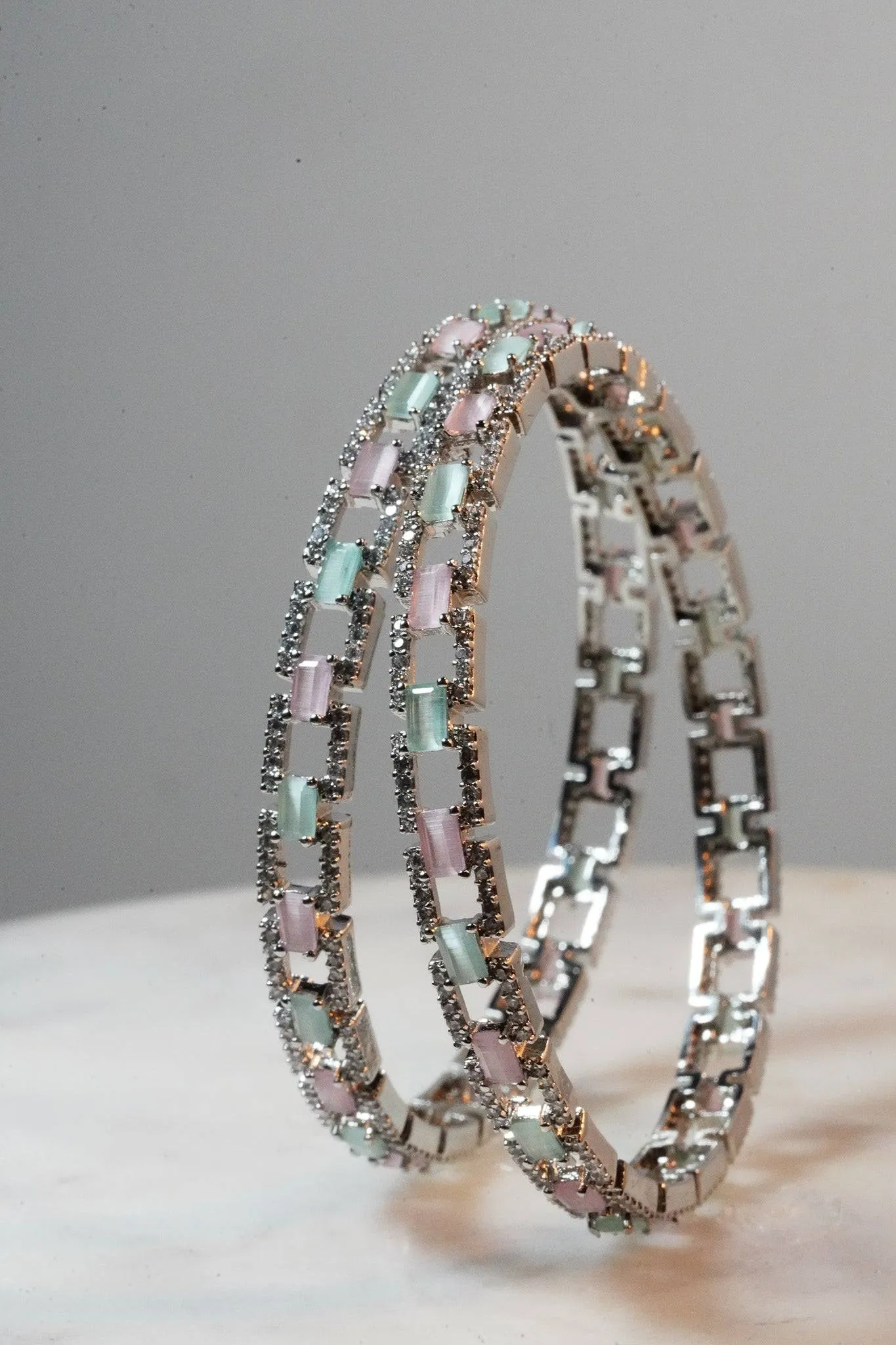 Trisha - Pink & Mint AD Bangles (Set of 4)