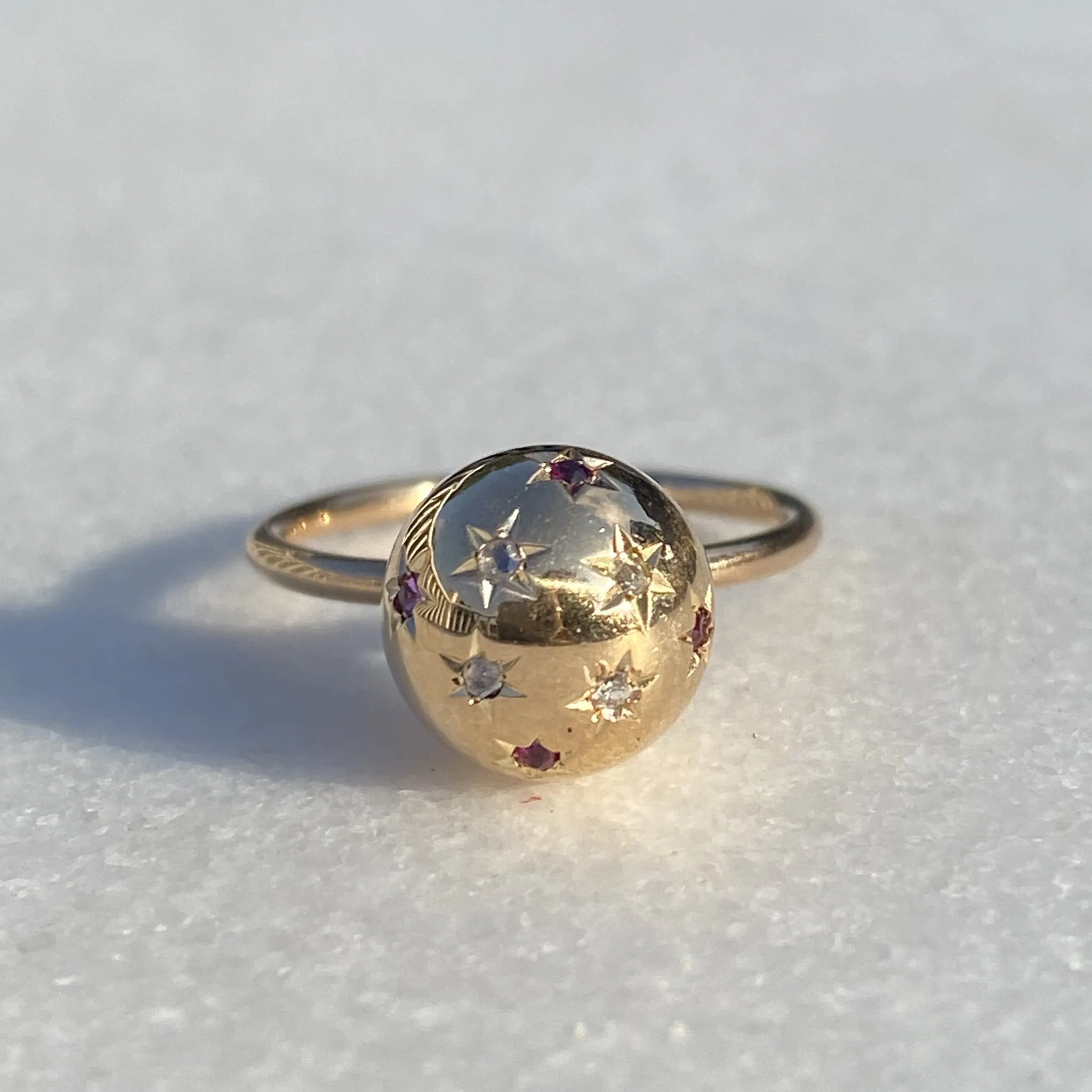Victorian Rose Cut Diamond & Ruby Ball Ring