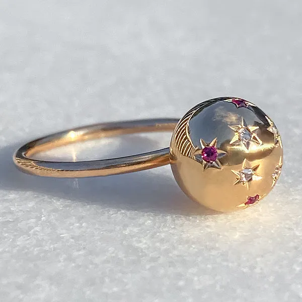 Victorian Rose Cut Diamond & Ruby Ball Ring