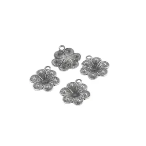Vintage silver plated stamped brass flower charm. 10mm Pkg. of 10. b9-0880s