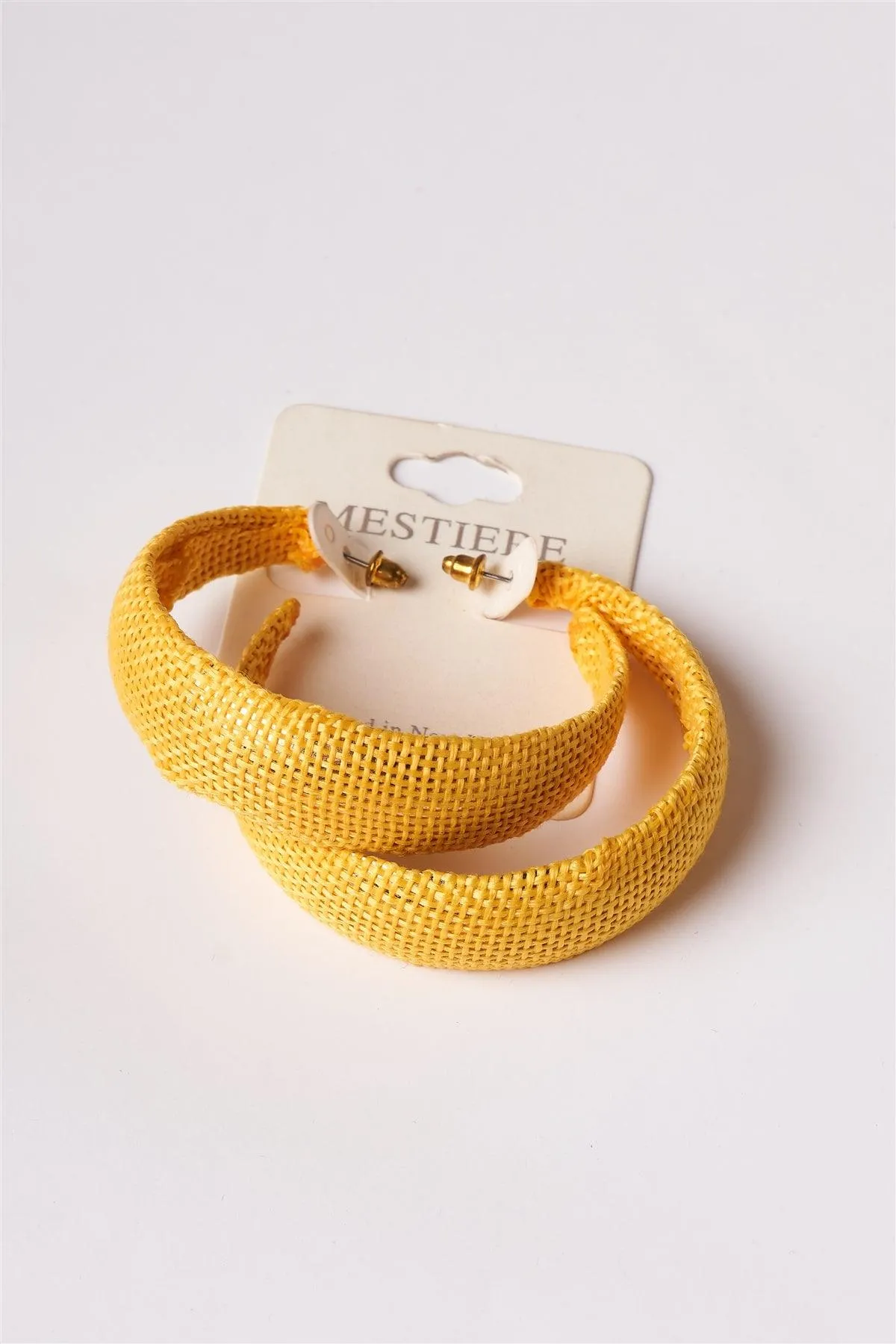 Yellow Chunky Burlap Hoop Earrings /3 Pairs